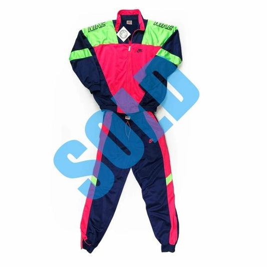 Nike 90's Gray Tag Neon Polyester Track Suit Jacket + Pants
